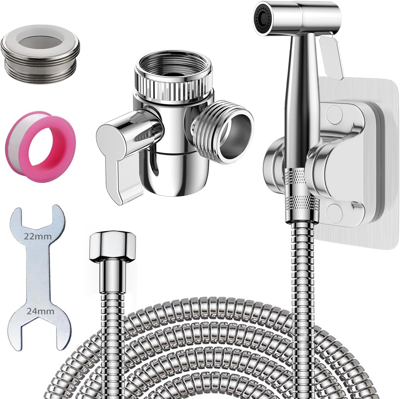 Stainless steel handheld bidet sprayer with 3-way diverter kit
